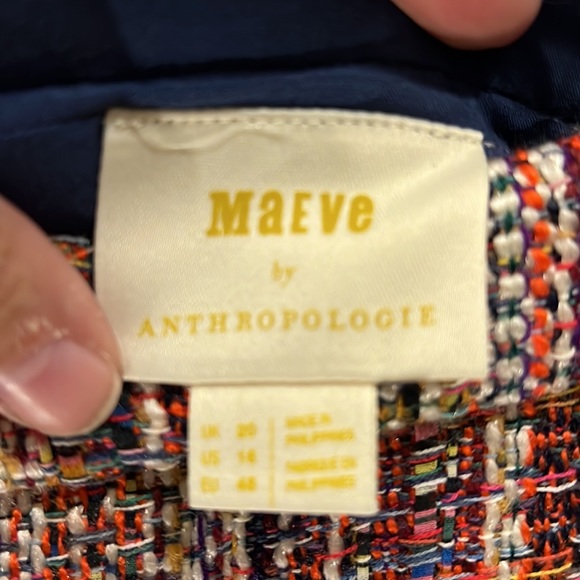 NWT Maeve Orange , Cream & Blue Tweed Mini Skirt With Fringe Hem. Size 16 - Picture 6 of 6